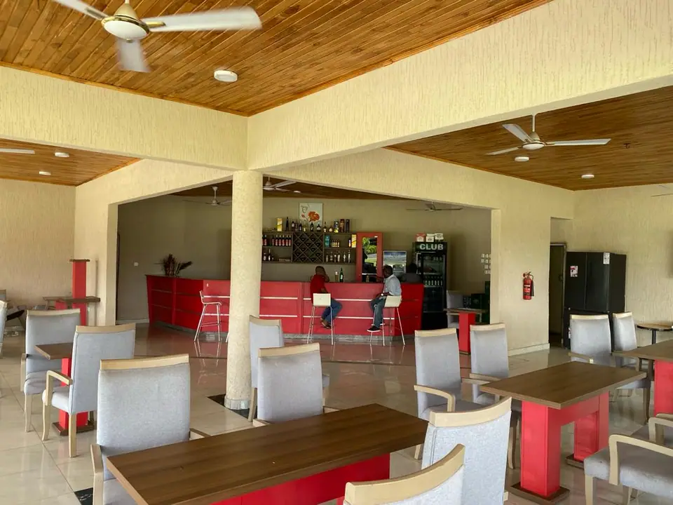 The open-air restaurant and bar counter